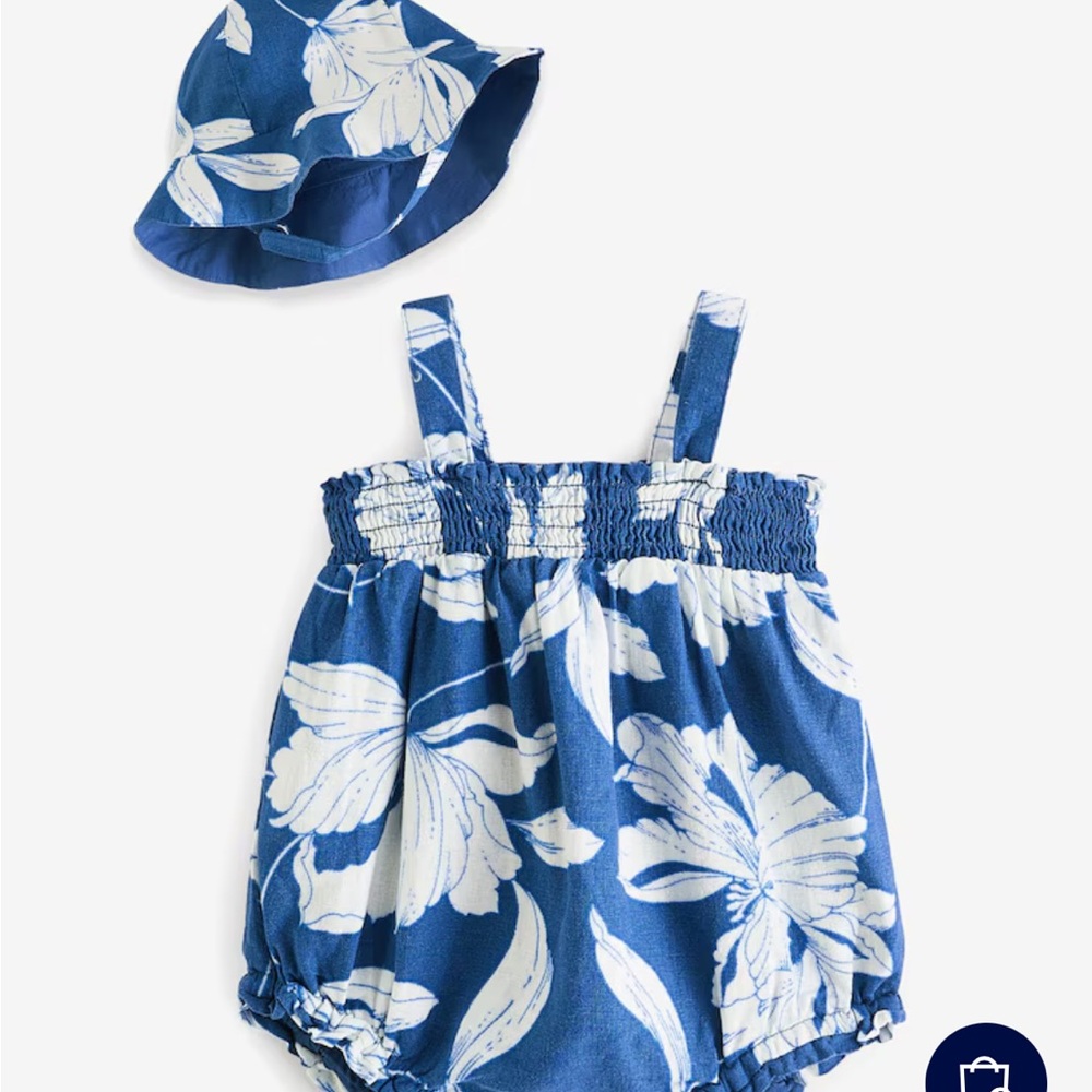 6-12 month Baby GAP. Navy blue floral with matching sun hat!